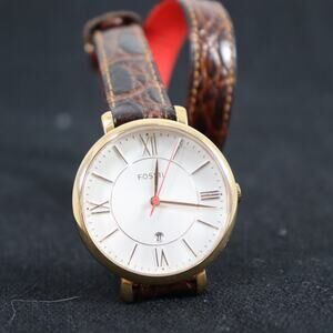Fossil Women’s Gold Tone Watch w/ Brown Leather Wrap Strap – Untested